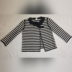 J. Crew Black and Cream Striped French Knit Ruffle Cardigan
